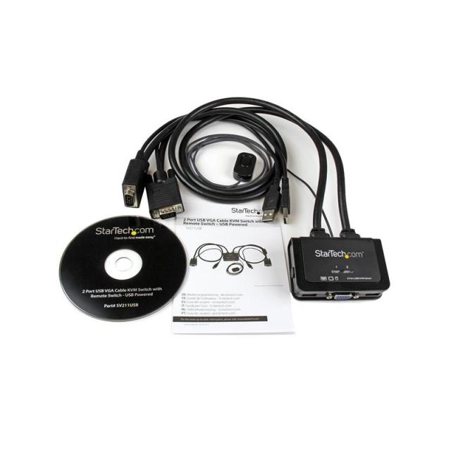 StarTech.com - Switch Conmutador KVM de Cable con 2 Puertos VGA USB Alimentado por USB con Interruptor Remoto