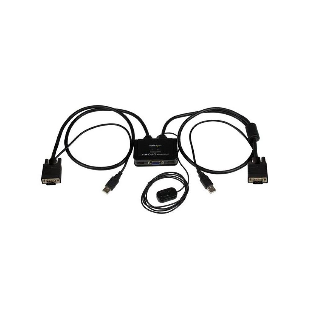 StarTech.com - Switch Conmutador KVM de Cable con 2 Puertos VGA USB Alimentado por USB con Interruptor Remoto