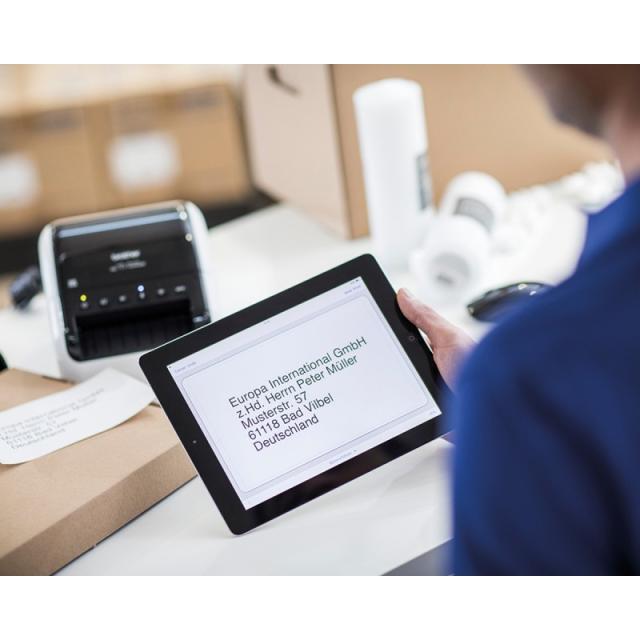 Brother - QL-1110NWB impresora de etiquetas Térmica directa 300 x 300 DPI 110 mm/s Inalámbrico y alámbrico Ethernet DK Wifi Blue