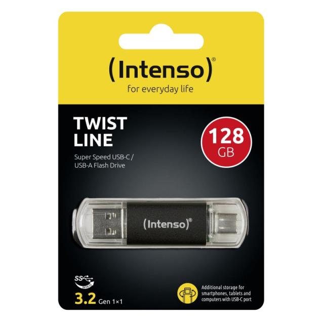 Intenso - Twist Line unidad flash USB 128 GB USB Type-A / USB Type-C 3.2 Gen 1 (3.1 Gen 1) Antracita