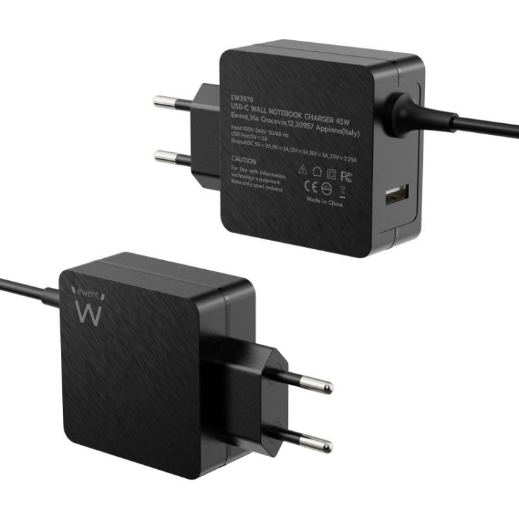 Ewent - EW3979 cargador de dispositivo móvil Portátil Negro Corriente alterna Carga rápida Interior