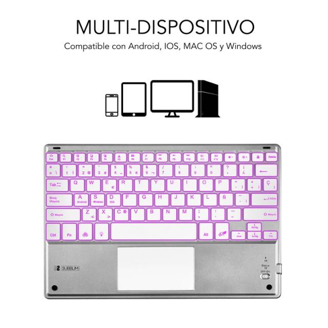 SUBBLIM - Teclado Bluetooth Smart Backlit BT Keyboard Touchpad Silver