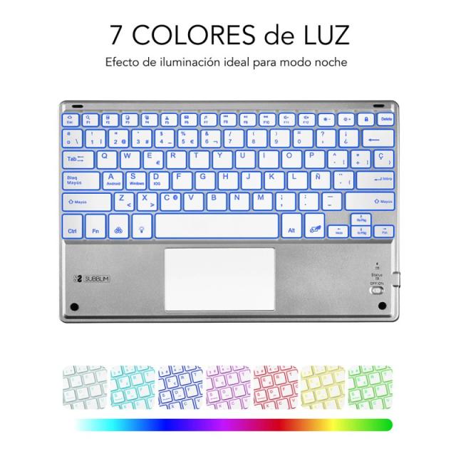 SUBBLIM - Teclado Bluetooth Smart Backlit BT Keyboard Touchpad Silver