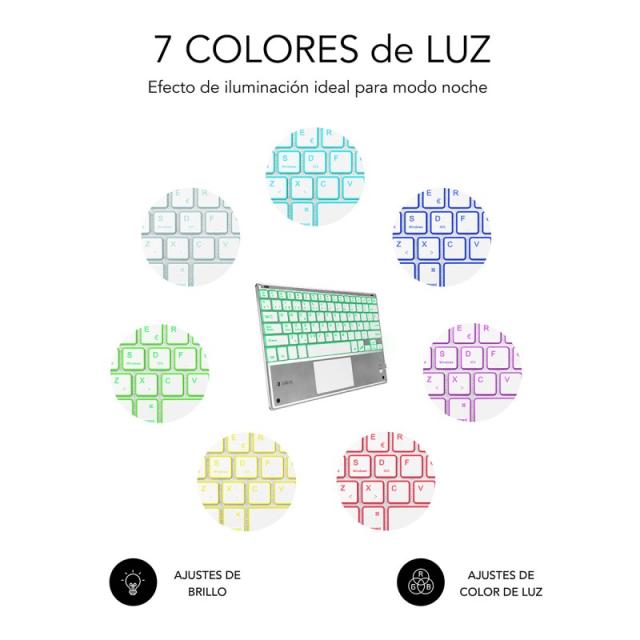 SUBBLIM - Teclado Bluetooth Smart Backlit BT Keyboard Touchpad Silver