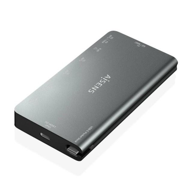 AISENS - USB-C Dock 8 en 1, USB-C a 1xHDMI, 1xRJ45, 3xUSB-A, 1xUSB-C Datos+PD, 1xSD, 1xMicro SD, Gris, 10 cm