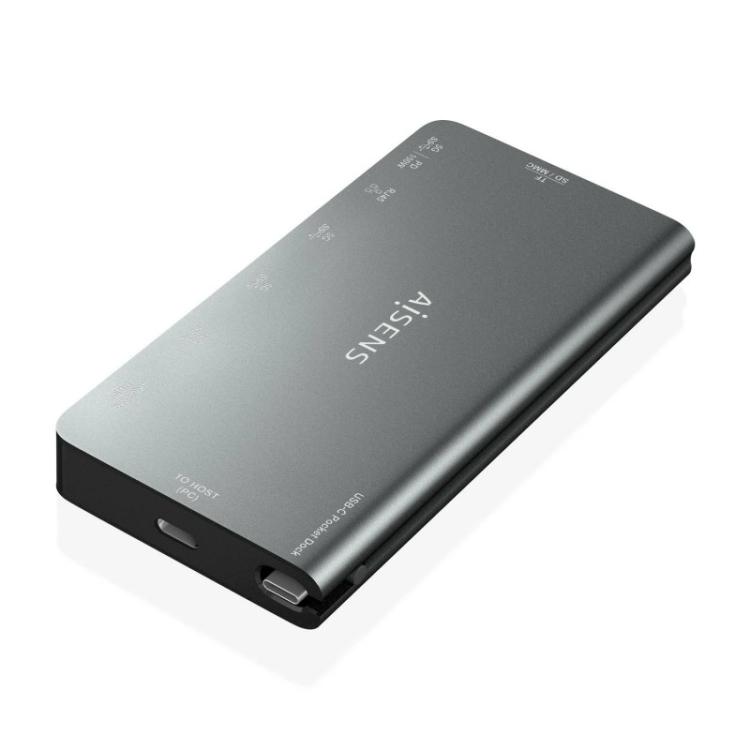 AISENS - USB-C Dock 8 en 1, USB-C a 1xHDMI, 1xRJ45, 3xUSB-A, 1xUSB-C Datos+PD, 1xSD, 1xMicro SD, Gris, 10 cm