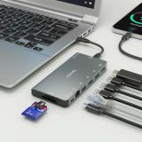AISENS - USB-C Dock 8 en 1, USB-C a 1xHDMI, 1xRJ45, 3xUSB-A, 1xUSB-C Datos+PD, 1xSD, 1xMicro SD, Gris, 10 cm
