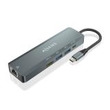 AISENS - USB-C Dock 5 en 1, USB-C a 1xHDMI, 1xRJ45, 2xUSB, 1xPD, Gris, 15 cm - ASUC-5P011-GR