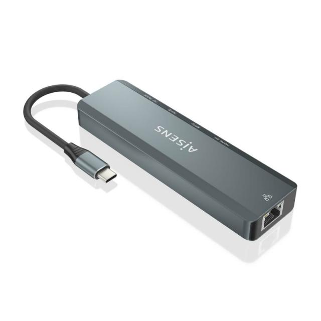 AISENS - USB-C Dock 5 en 1, USB-C a 1xHDMI, 1xRJ45, 2xUSB, 1xPD, Gris, 15 cm - ASUC-5P011-GR