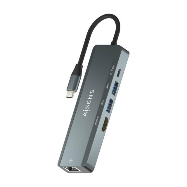 AISENS - USB-C Dock 5 en 1, USB-C a 1xHDMI, 1xRJ45, 2xUSB, 1xPD, Gris, 15 cm - ASUC-5P011-GR