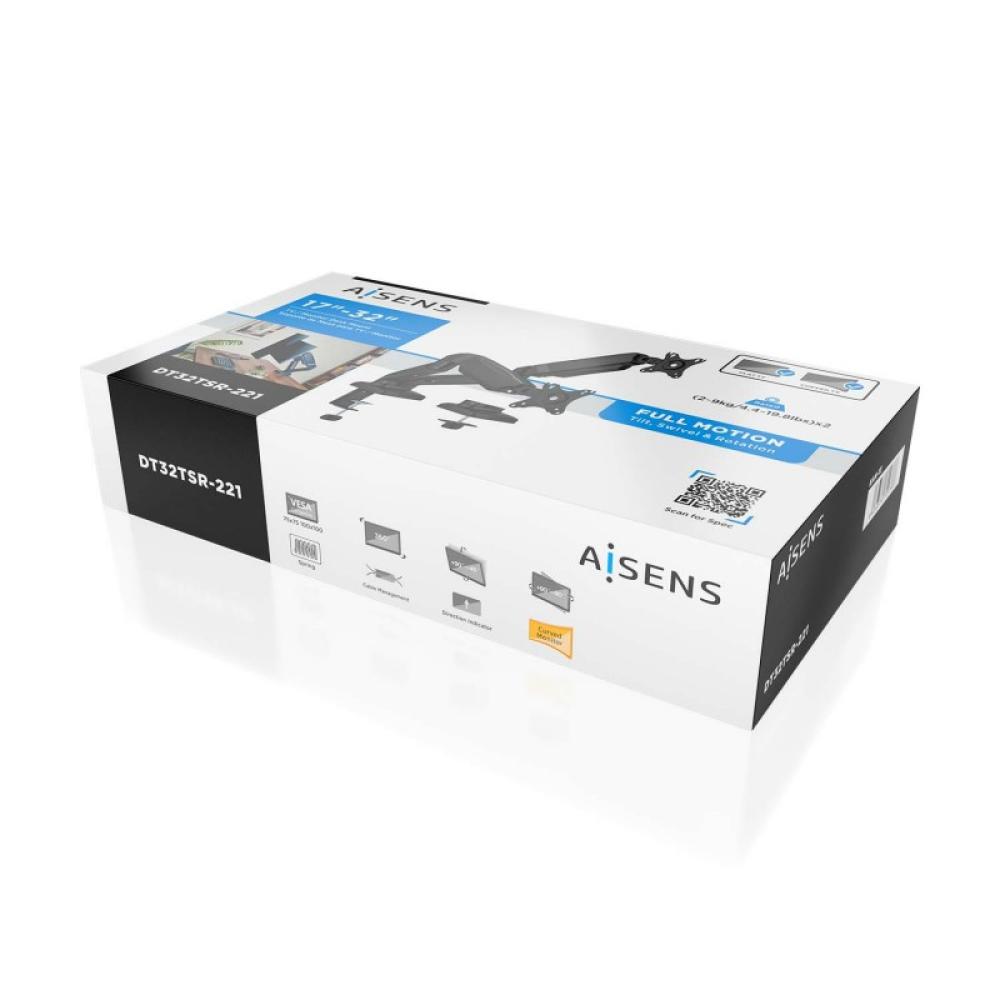 AISENS - Soporte De Mesa Pro Contrapeso Giratorio E Inclinable Para Monitor/TV 9kg (3 Pivotes, 2 Brazos) De 17-32, Negro