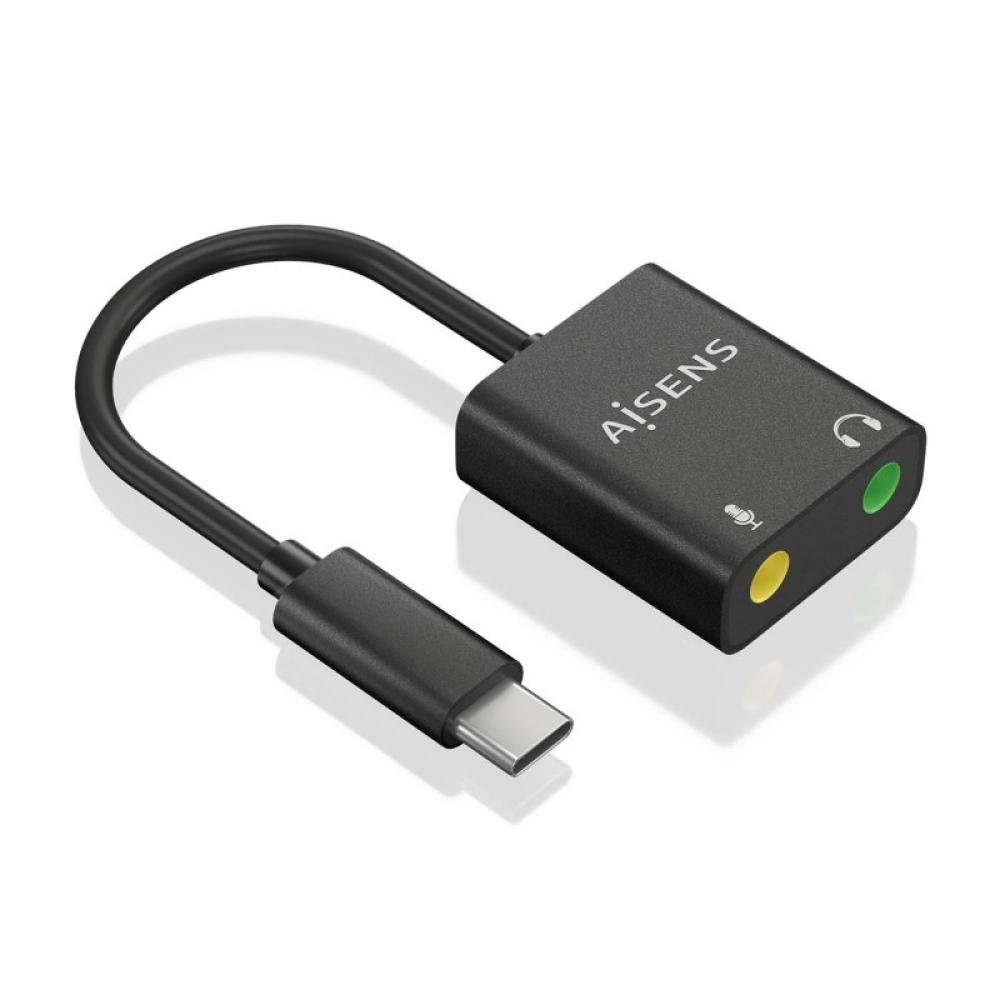 AISENS - Conversor USB-C a Audio 48KHz, USB-C/M-2xJack 3.5/H, Negro, 10 cm