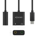 AISENS - Conversor USB-C a Audio 48KHz, USB-C/M-2xJack 3.5/H, Negro, 10 cm