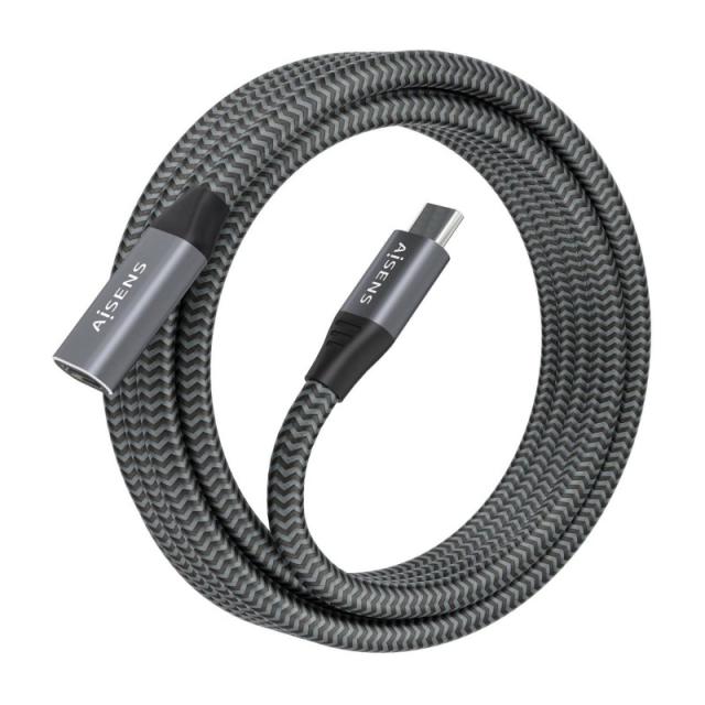 AISENS - Cable USB 3.2 Gen2x2 Aluminio 20Gbps 8K@30Hz 5A 100W, Tipo USB-C/M-USB-C/H, Gris, 2.0 m