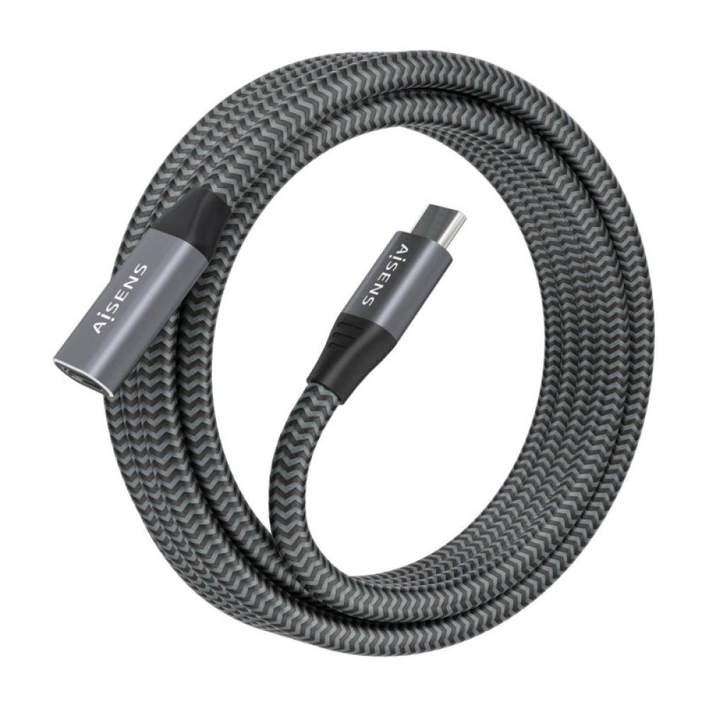 AISENS - Cable USB 3.2 Gen2x2 Aluminio 20Gbps 8K@30Hz 5A 100W, Tipo USB-C/M-USB-C/H, Gris, 2.0 m