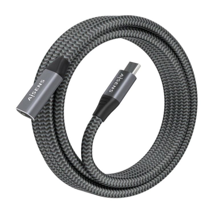 AISENS - Cable USB 3.2 Gen2x2 Aluminio 20Gbps 8K@30Hz 5A 100W, Tipo USB-C/M-USB-C/H, Gris, 2.0 m