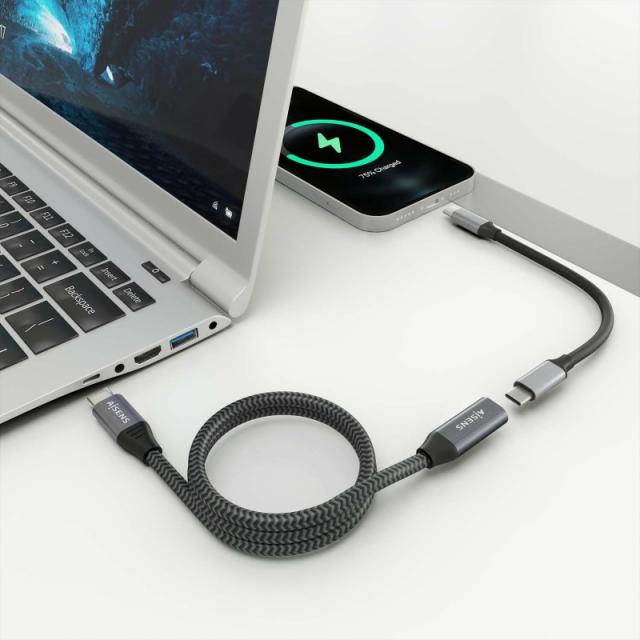 AISENS - Cable USB 3.2 Gen2x2 Aluminio 20Gbps 8K@30Hz 5A 100W, Tipo USB-C/M-USB-C/H, Gris, 2.0 m