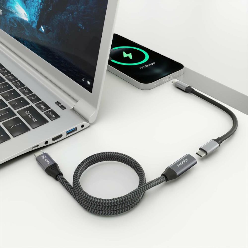 AISENS - Cable USB 3.2 Gen2x2 Aluminio 20Gbps 8K@30Hz 5A 100W, Tipo USB-C/M-USB-C/H, Gris, 2.0 m