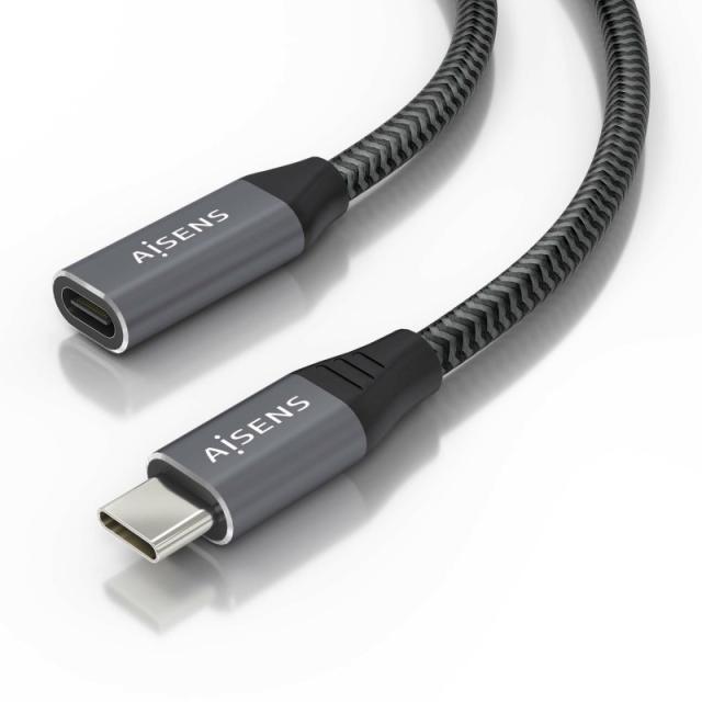 AISENS - Cable USB 3.2 Gen2x2 Aluminio 20Gbps 8K@30Hz 5A 100W, Tipo USB-C/M-USB-C/H, Gris, 2.0 m