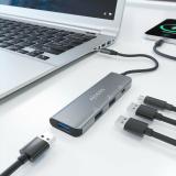 AISENS - Hub USB 3.2 Gen1 5G USB-C, USB-C/M-1xUSB-C/H-3xUSB-A/H, Gris, 15 cm