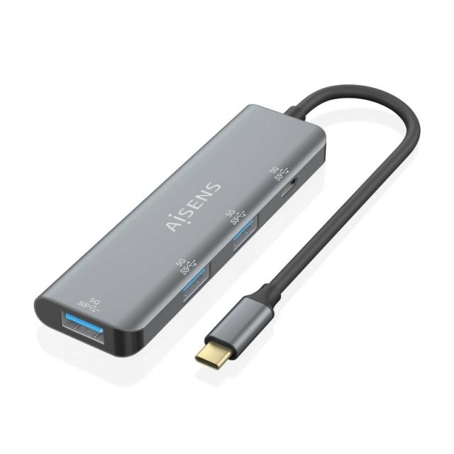 AISENS - Hub USB 3.2 Gen1 5G USB-C, USB-C/M-1xUSB-C/H-3xUSB-A/H, Gris, 15 cm