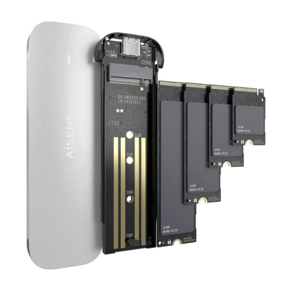 AISENS - Caja Externa M.2 (NGFF) ASM2-025SL NVMe a USB3.2 Gen2, Plata