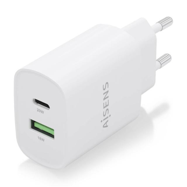 AISENS - Cargador 20W, 1xUSB-C PD3.0, 1xUSB-A QC3.0, Blanco - A110-0754