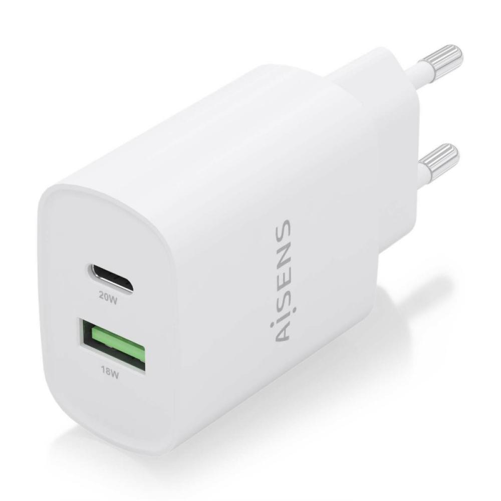 AISENS - Cargador 20W, 1xUSB-C PD3.0, 1xUSB-A QC3.0, Blanco - A110-0754