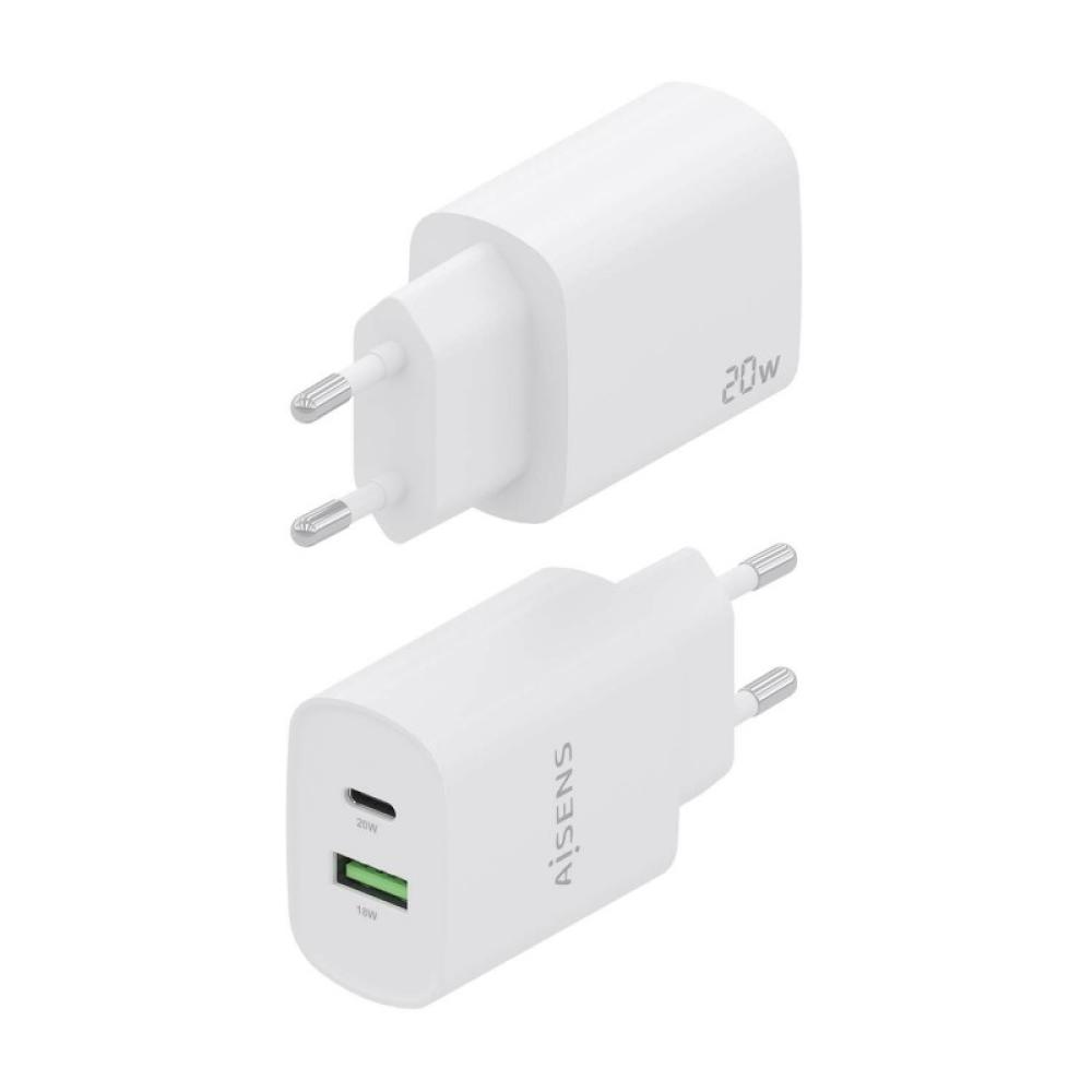 AISENS - Cargador 20W, 1xUSB-C PD3.0, 1xUSB-A QC3.0, Blanco - A110-0754