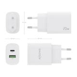 AISENS - Cargador 20W, 1xUSB-C PD3.0, 1xUSB-A QC3.0, Blanco - A110-0754