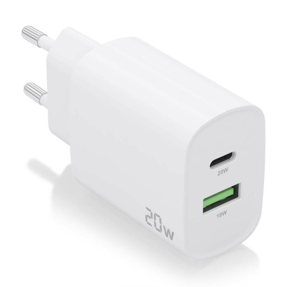 AISENS - Cargador 20W, 1xUSB-C PD3.0, 1xUSB-A QC3.0, Blanco - A110-0754