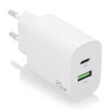 AISENS - Cargador 20W, 1xUSB-C PD3.0, 1xUSB-A QC3.0, Blanco - A110-0754