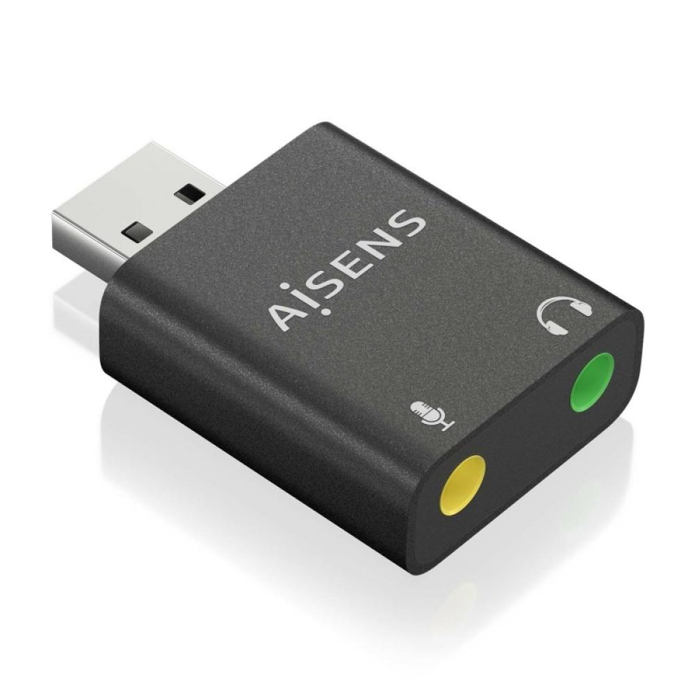 AISENS - Conversor USB-A a Audio 48KHz, USB-A/M-2xJack 3.5/H, Negro