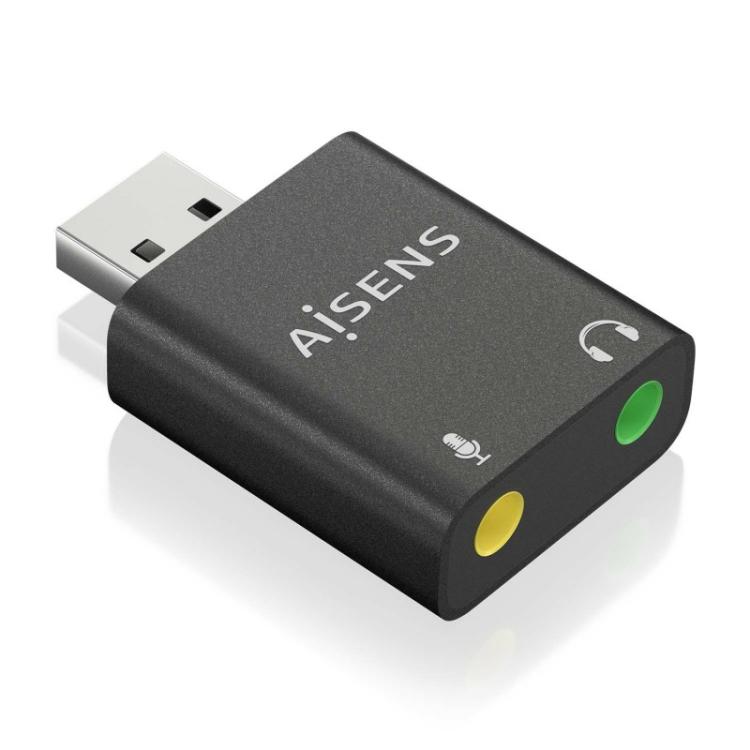 AISENS - Conversor USB-A a Audio 48KHz, USB-A/M-2xJack 3.5/H, Negro