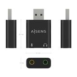 AISENS - Conversor USB-A a Audio 48KHz, USB-A/M-2xJack 3.5/H, Negro