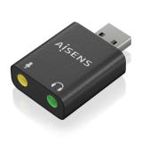 AISENS - Conversor USB-A a Audio 48KHz, USB-A/M-2xJack 3.5/H, Negro