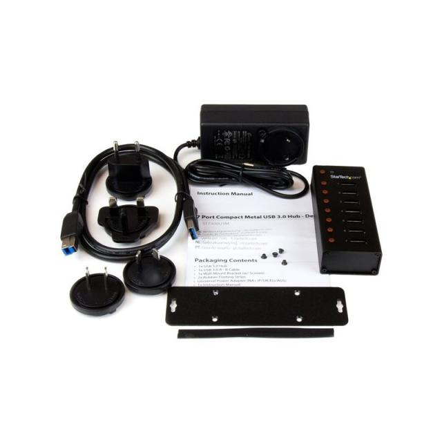 StarTech.com - Concentrador USB 3.0 de 7 Puertos con Caja de Metal - 5Gbps - Hub de Sobremesa o Montaje en Pared