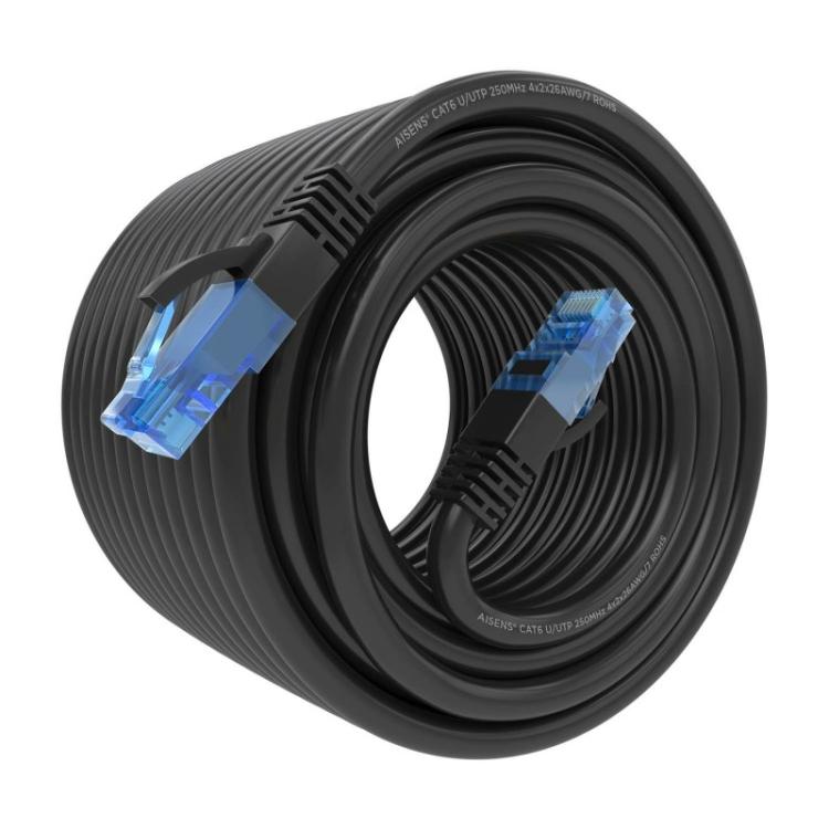 AISENS - Cable De Red Latiguillo RJ45 Cat.6 UTP AWG26 CCA, Negro, 20 m