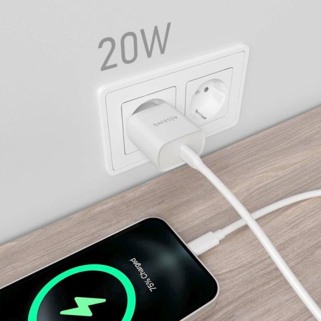 AISENS - Cargador USB-C PD3.0 1 Puerto 1xUSB-C 20W, Blanco