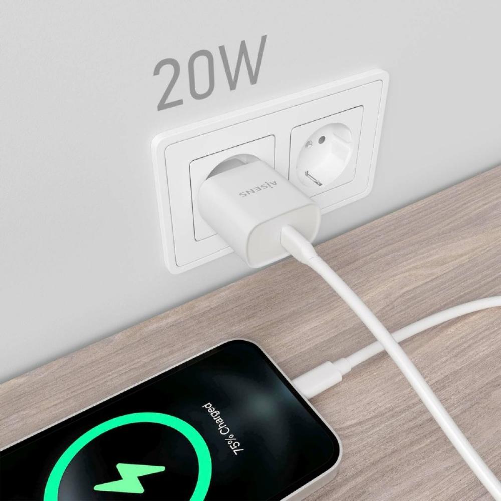 AISENS - Cargador USB-C PD3.0 1 Puerto 1xUSB-C 20W, Blanco