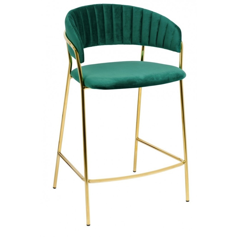 Taburete KEFREN, metal, cromado dorado, tapizado velvet verde oscuro