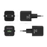 AISENS - Cargador GaN 20W, 1xUSB-C PD3.0 QC4.0, 1xUSB-A QC3.0, Negro
