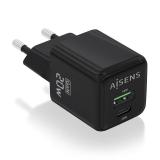 AISENS - Cargador GaN 20W, 1xUSB-C PD3.0 QC4.0, 1xUSB-A QC3.0, Negro