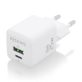 AISENS - Cargador GaN 25W, 1xUSB-C PD3.0 QC4.0, 1xUSB-A QC3.0, Blanco