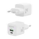 AISENS - Cargador GaN 25W, 1xUSB-C PD3.0 QC4.0, 1xUSB-A QC3.0, Blanco