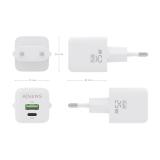 AISENS - Cargador GaN 25W, 1xUSB-C PD3.0 QC4.0, 1xUSB-A QC3.0, Blanco