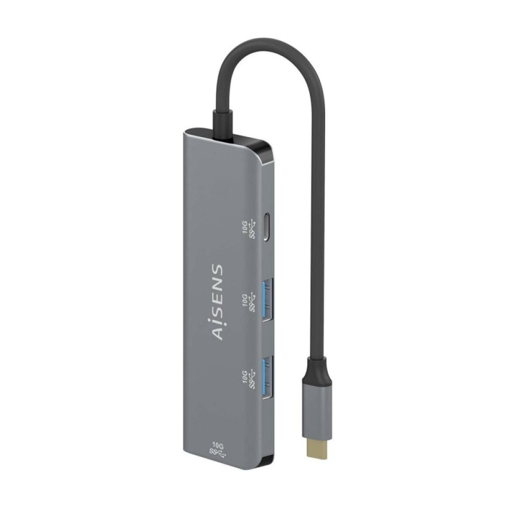 AISENS - Hub USB 3.2 Gen2 10G USB-C, USB-C/M-1xUSB-C/H-3xUSB-A/H, Gris, 15 cm