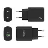 AISENS - Cargador 25W, 1xUSB-C PD3.0, 1xUSB-A QC3.0, Negro