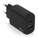 AISENS - Cargador 25W, 1xUSB-C PD3.0, 1xUSB-A QC3.0, Negro