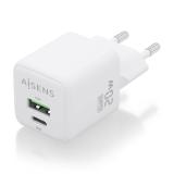 AISENS - Cargador GaN 20W, 1xUSB-C PD3.0 QC4.0, 1xUSB-A QC3.0, Blanco - ASCH-20W2P010-W